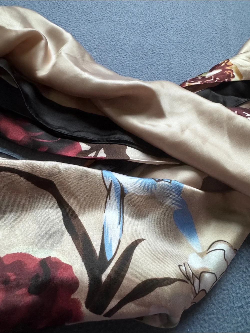 Silk Floral Scarf in Beige